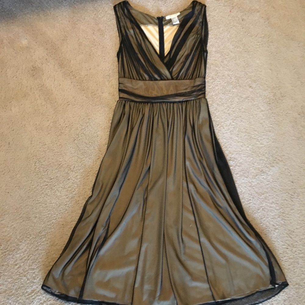 Nude with black overlay length dress